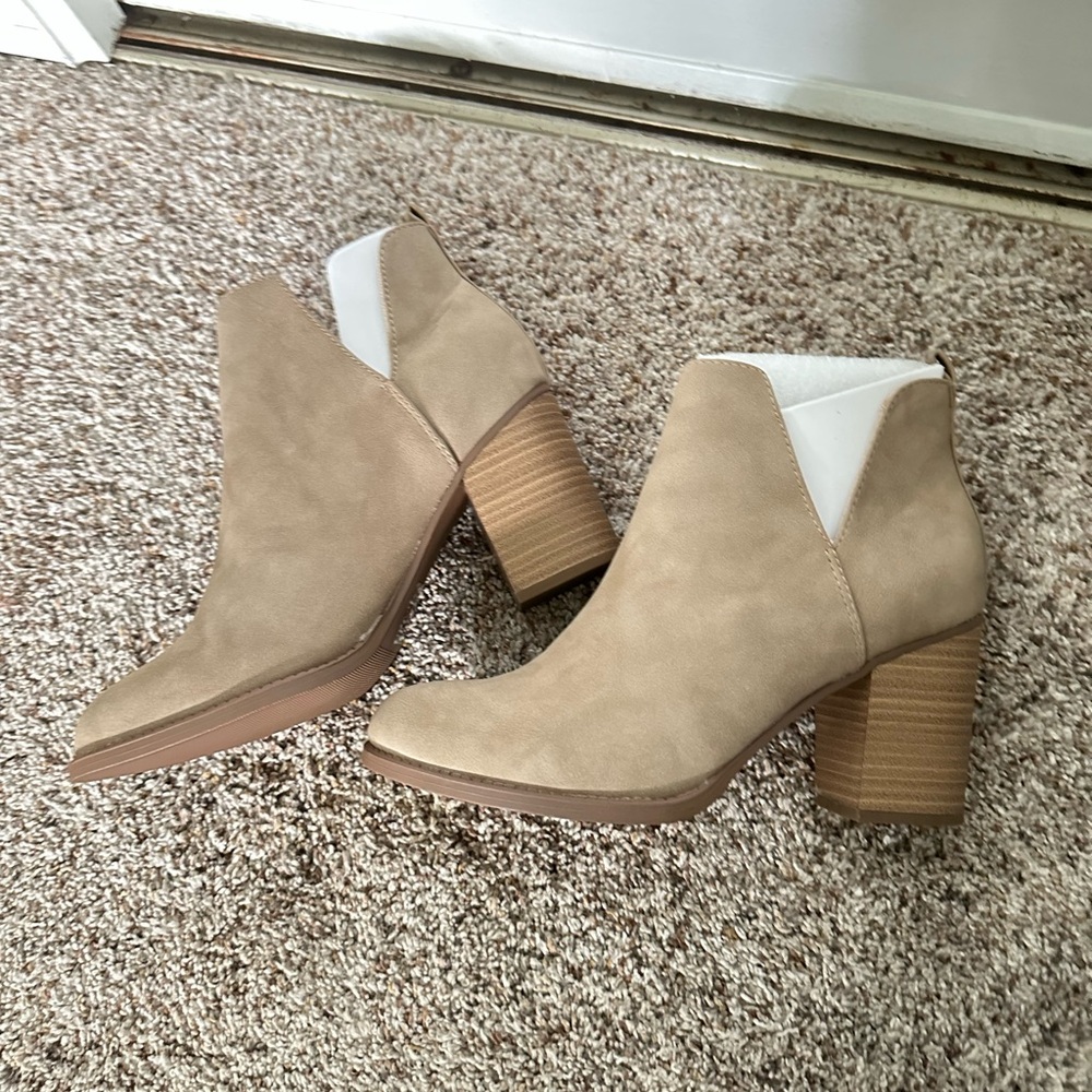Soda Beige and White Ankle Booties
